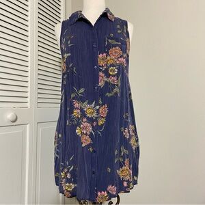 Old Navy 90s Momcore Floral Denim Blue Button Up Sleeveless Shirtdress L Large